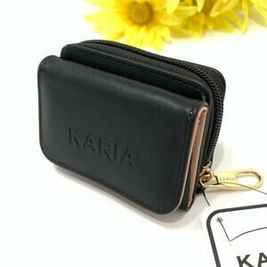 NEW KARIA Women Small Trifold Wallet Black Great for to Gift Brand High Quality